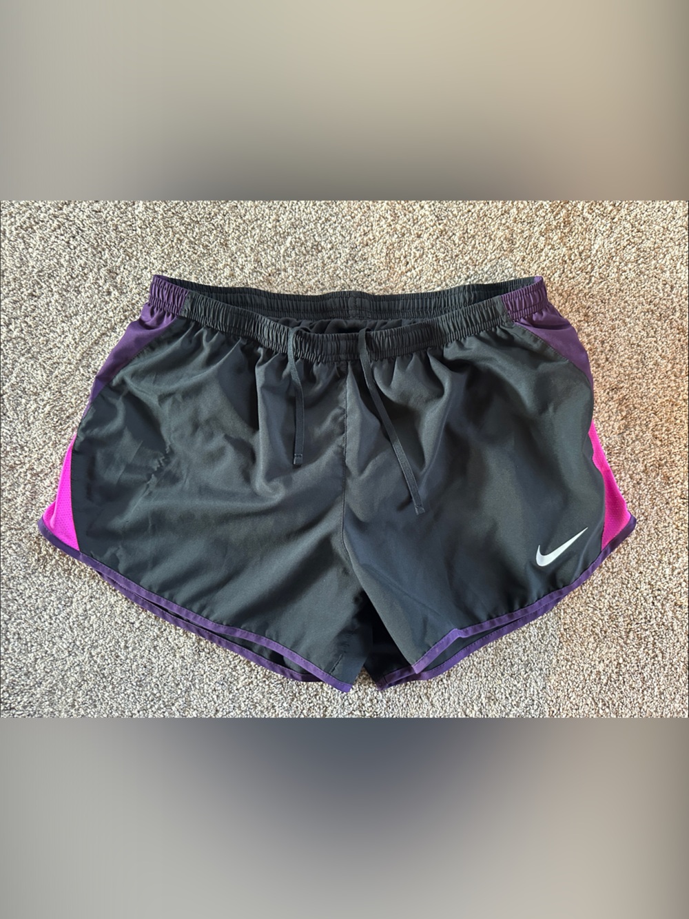 Nike Women's Black Athletic Shorts with Purple & Pink Accents